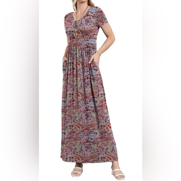 EUOVMY Women's Short Sleeve Loose Plain Maxi Dresses (061) - Picture 2 of 5